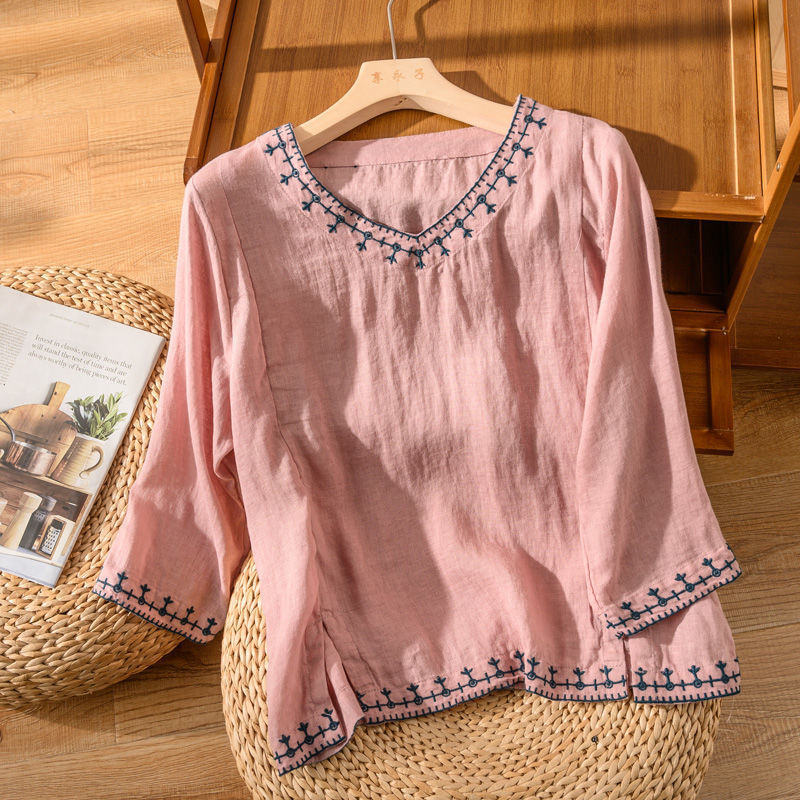 Women's V-Neck Embroidered Blouse