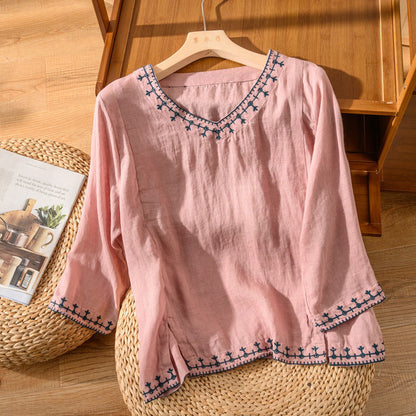 Women's V-Neck Embroidered Blouse