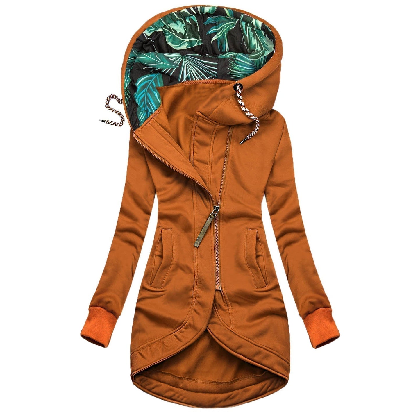Women's Hooded Longline Zip Up Jacket