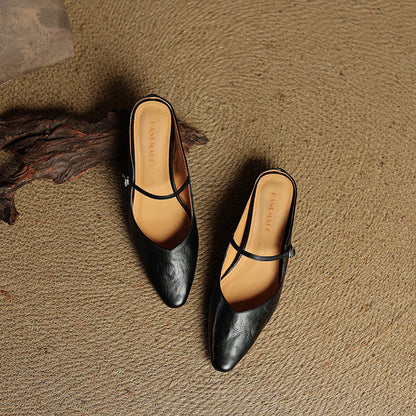 Women's Pointed Toe Mules Single Strap Buckle Black