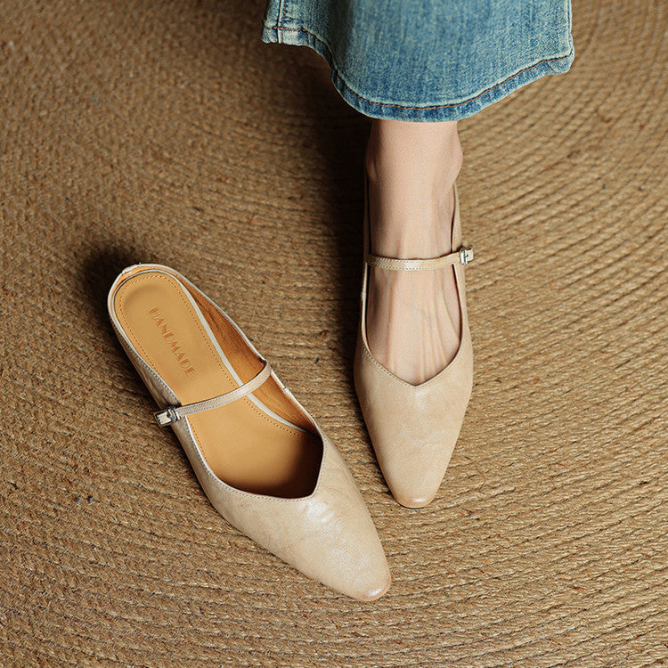 Women's Pointed Toe Mules Single Strap Buckle Black