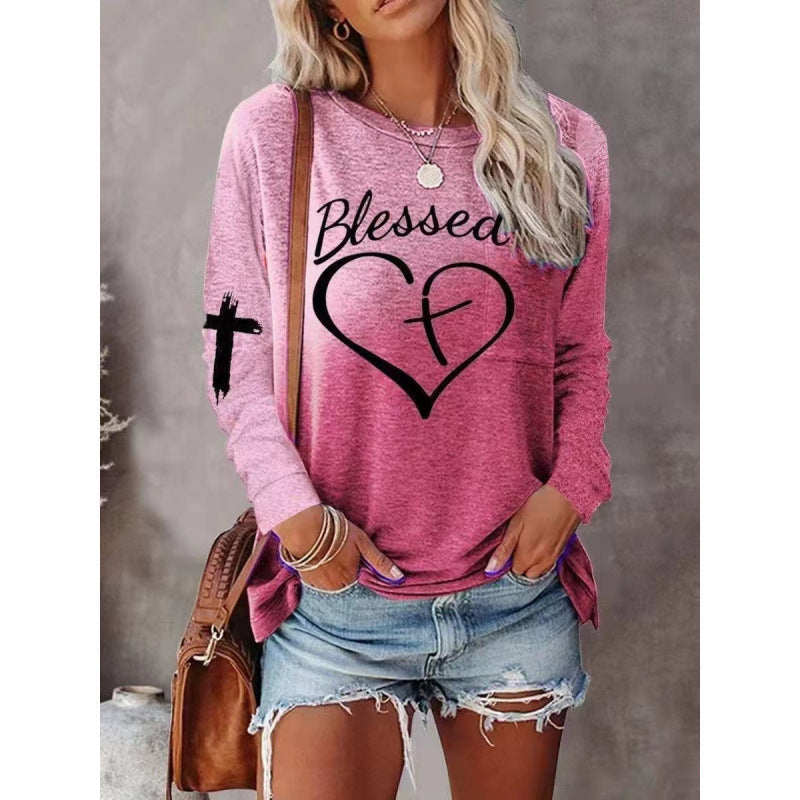 Women's Long Sleeve Graphic Shirt Soft Cotton Casual