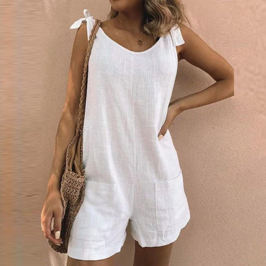 Women's Sleeveless Romper With Pockets - Fashinoza
