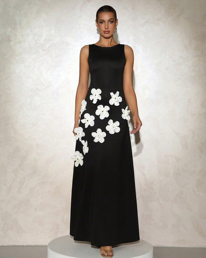 Elegant Floral Appliqué Maxi Gown