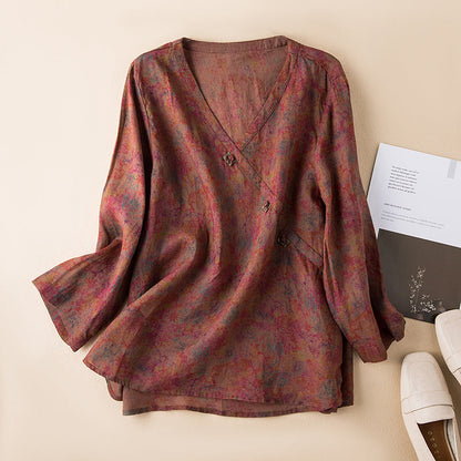 Women's Printed V-Neck Blouse