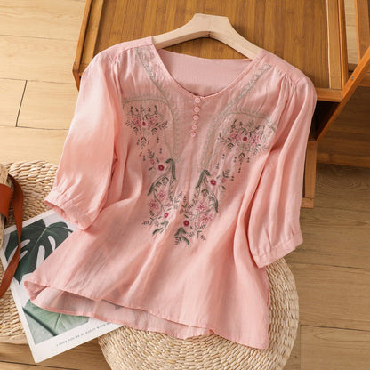 Women's Embroidered Blouse Floral Detail