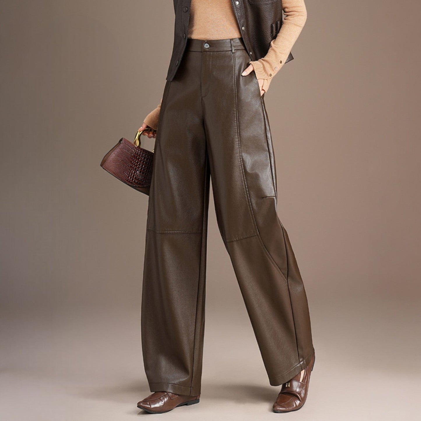 Women's Leather Wide Leg Pants - 
Fashinoza