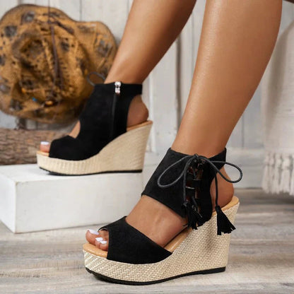 Lace-Up Wedge Sandals for Women – Chic & Comfortable Elevation Caliboot