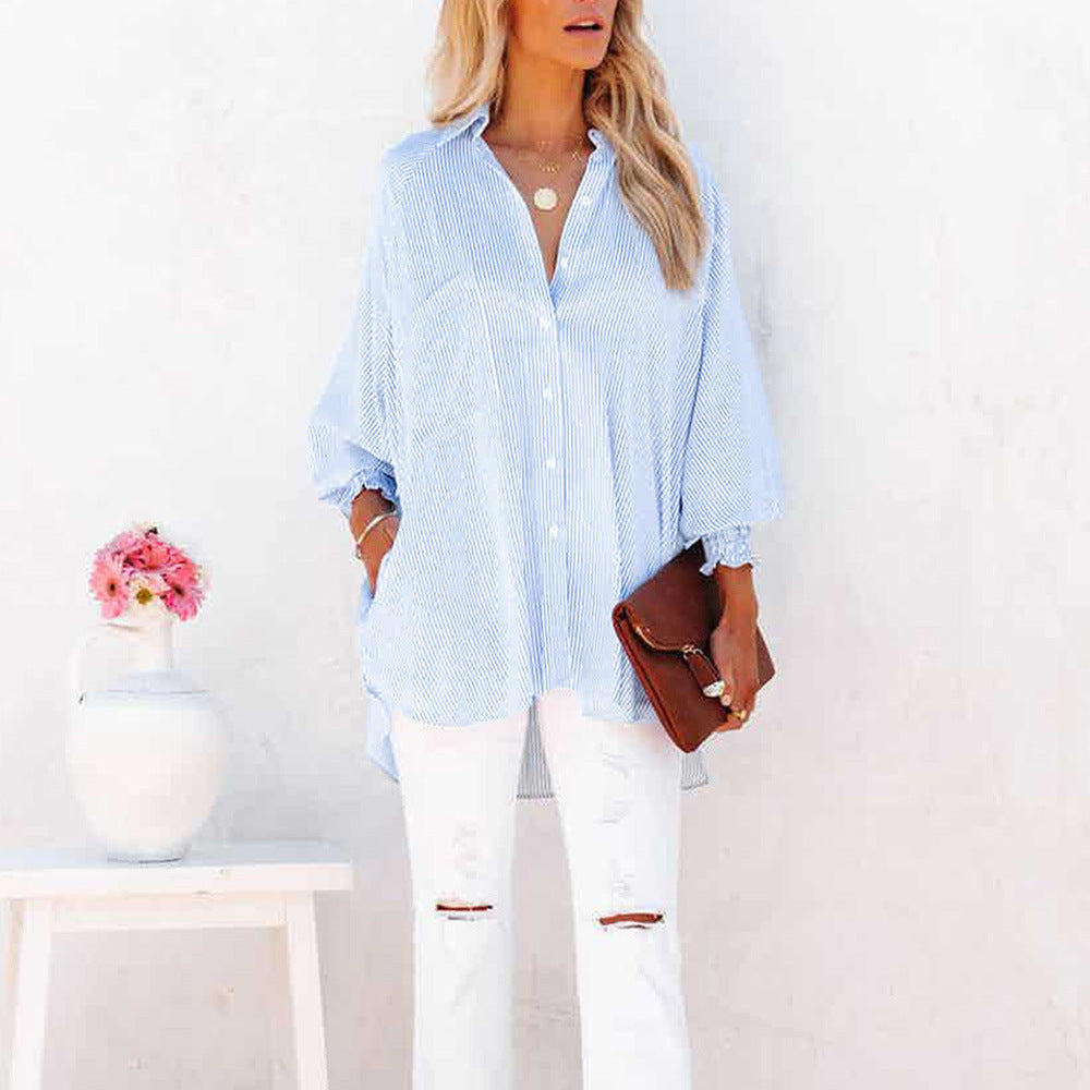 Women's Striped Long Sleeve Button Down Shirt