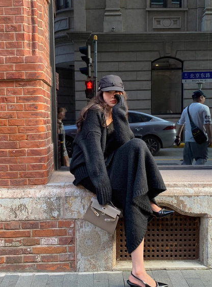 Women's Knit Sweater And Midi Skirt Set