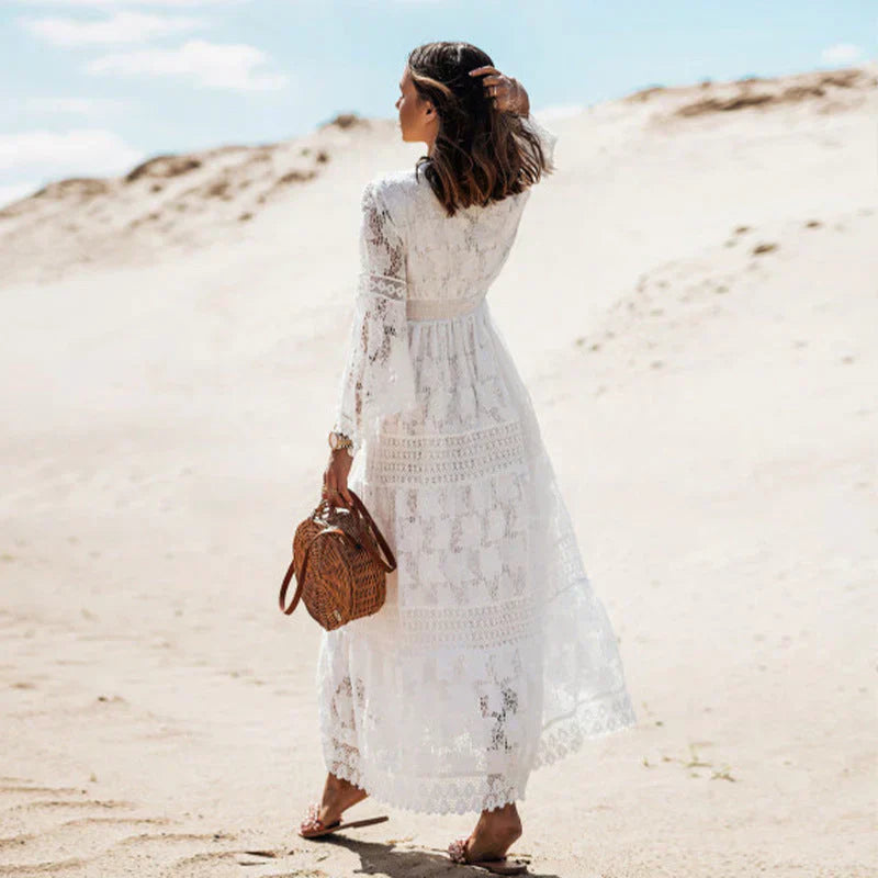 Women's Maxi Dress V-Neck Long Sleeves Tiered
