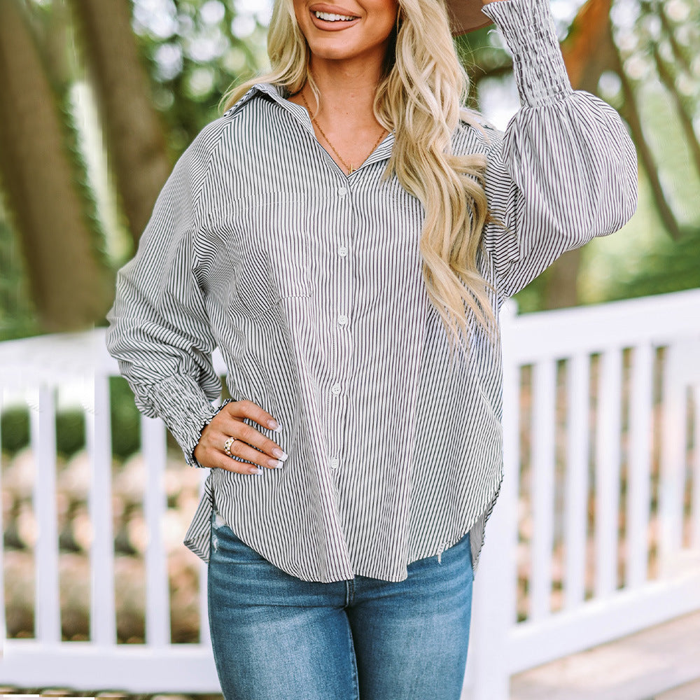 Women's Striped Long Sleeve Button Down Shirt