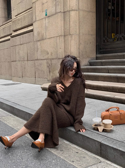 Women's Knit Sweater And Midi Skirt Set
