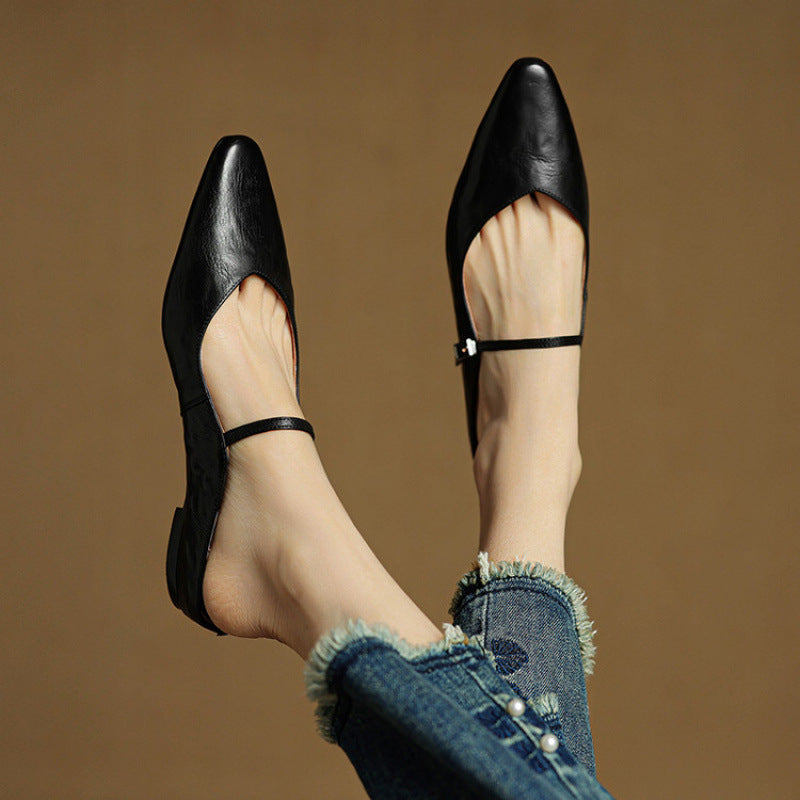Women's Pointed Toe Mules Single Strap Buckle Black