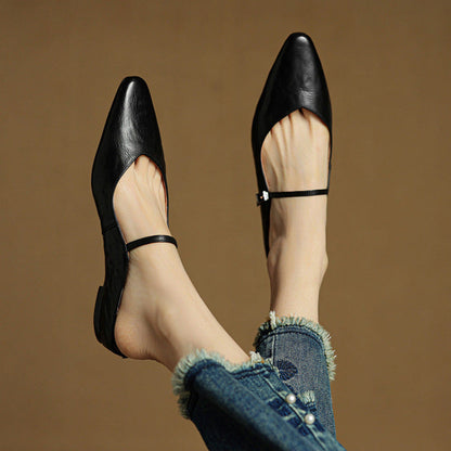Women's Pointed Toe Mules Single Strap Buckle Black