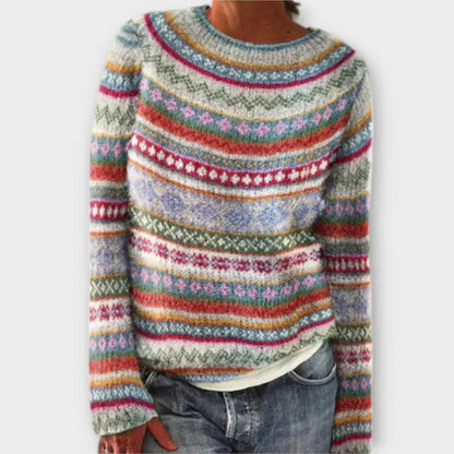 Women's Patterned Crew Neck Sweater - Fashinoza