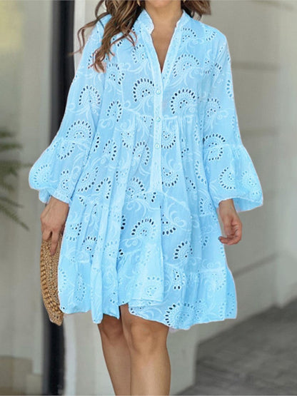 Women's Eyelet Mini Dress Bell Sleeves