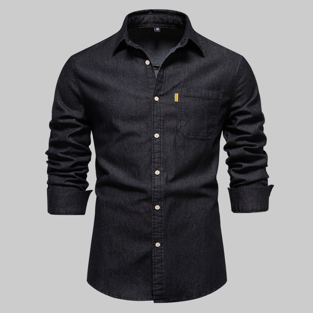Men's Denim Long Sleeve Shirt - Fashinoza