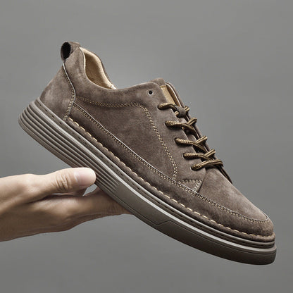 Men's Lace-Up Sneakers Contrast Sole Leather Comfortable