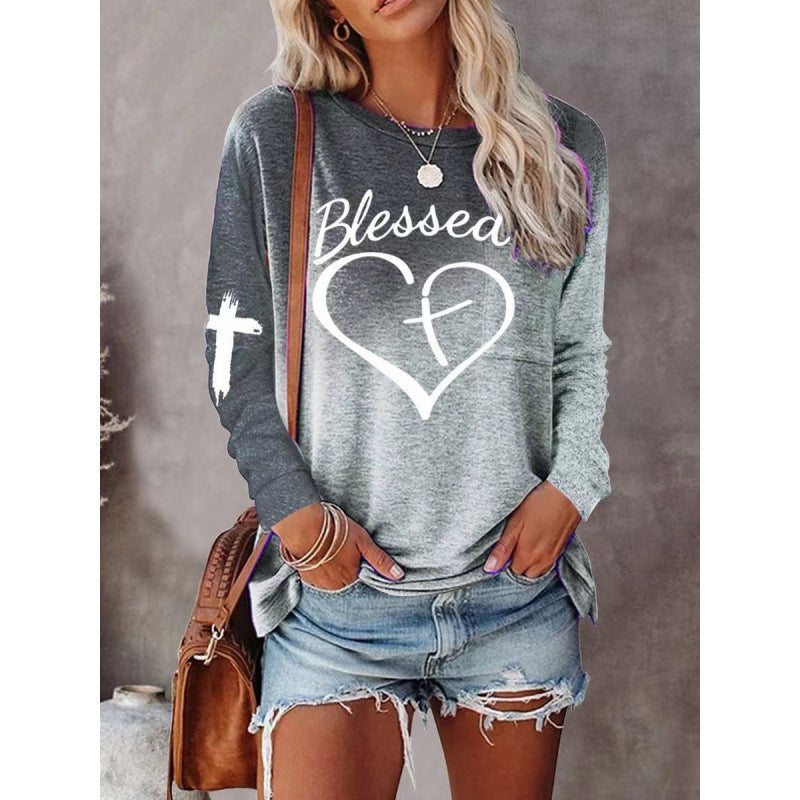Women's Long Sleeve Graphic Shirt Soft Cotton Casual