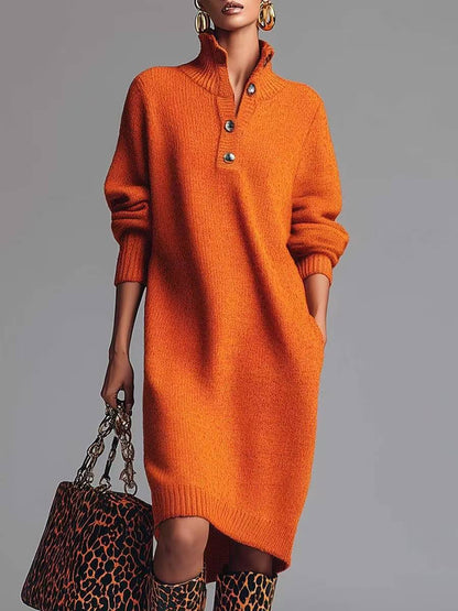 Knit Button-Front Midi Dress
