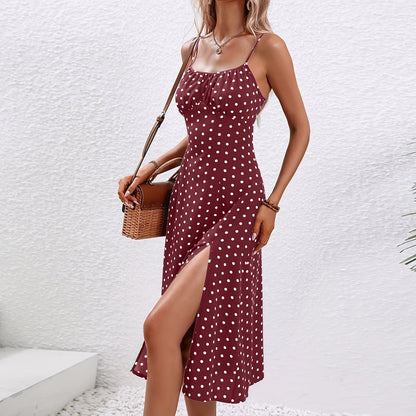 Women's Midi Polka Dot Dress with Slit