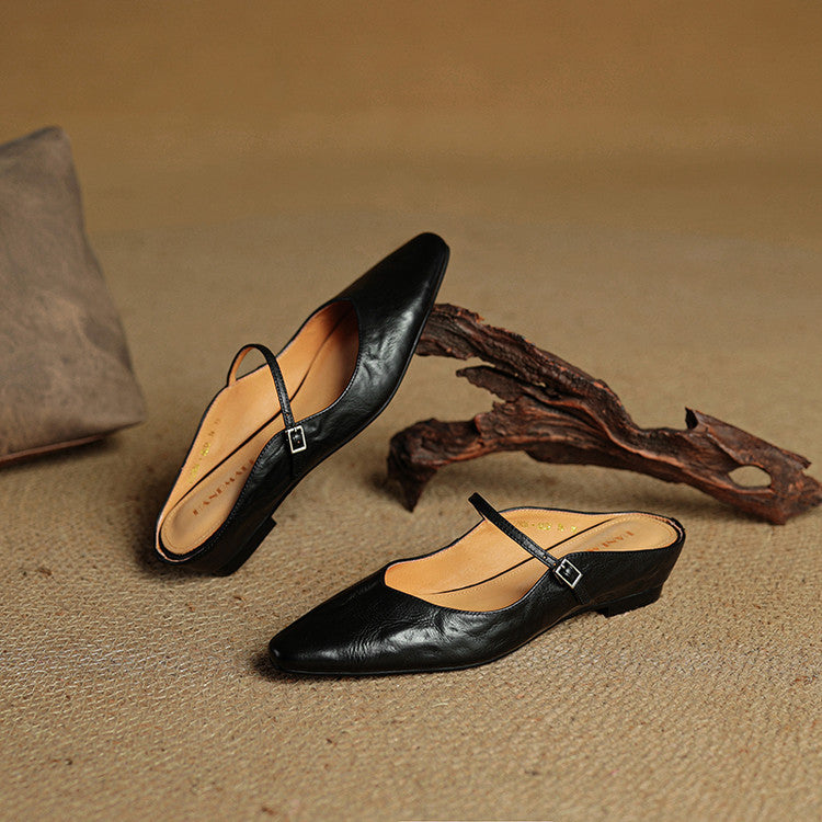 Women's Pointed Toe Mules Single Strap Buckle Black