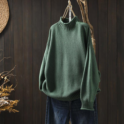 Women's Oversized Waffle Knit Mock Neck Sweater