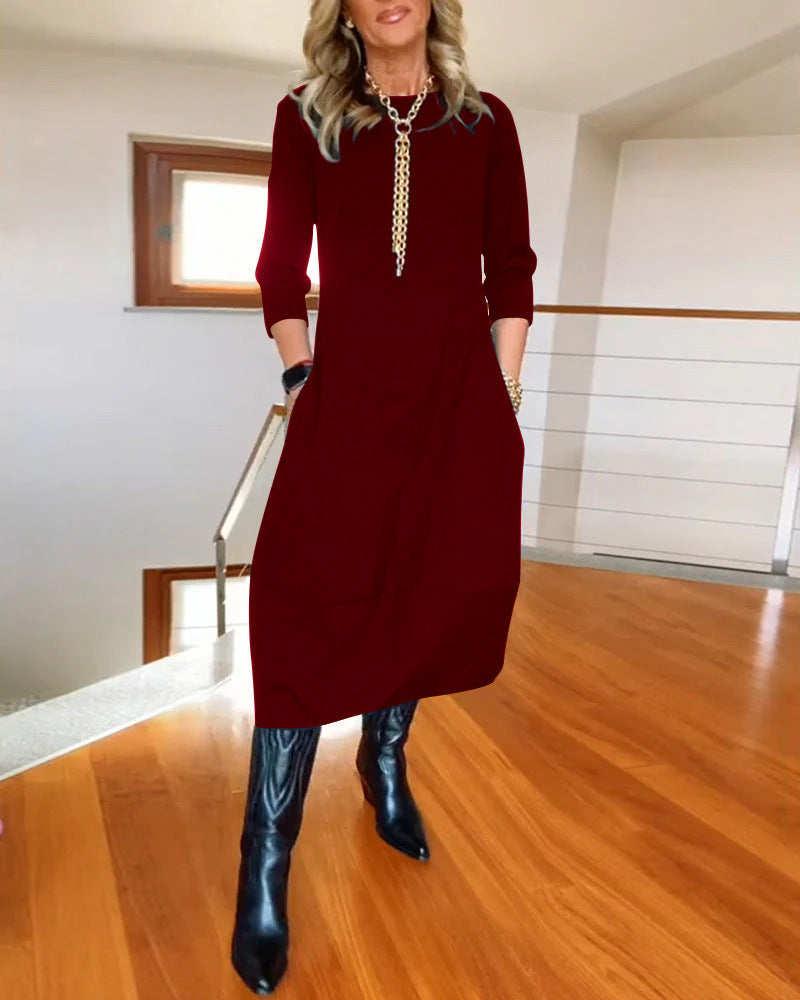Women's Midi Dress Round Neck