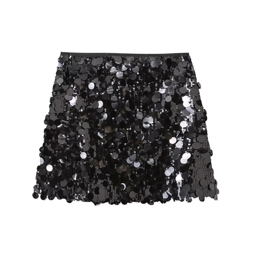 Women's Sequin Skirt Sparkling Silver