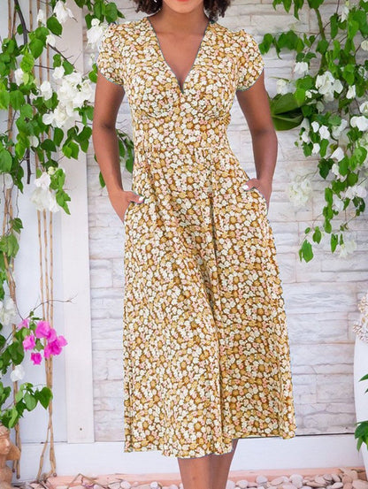 Women's Midi Floral Summer Dress Flowing Design