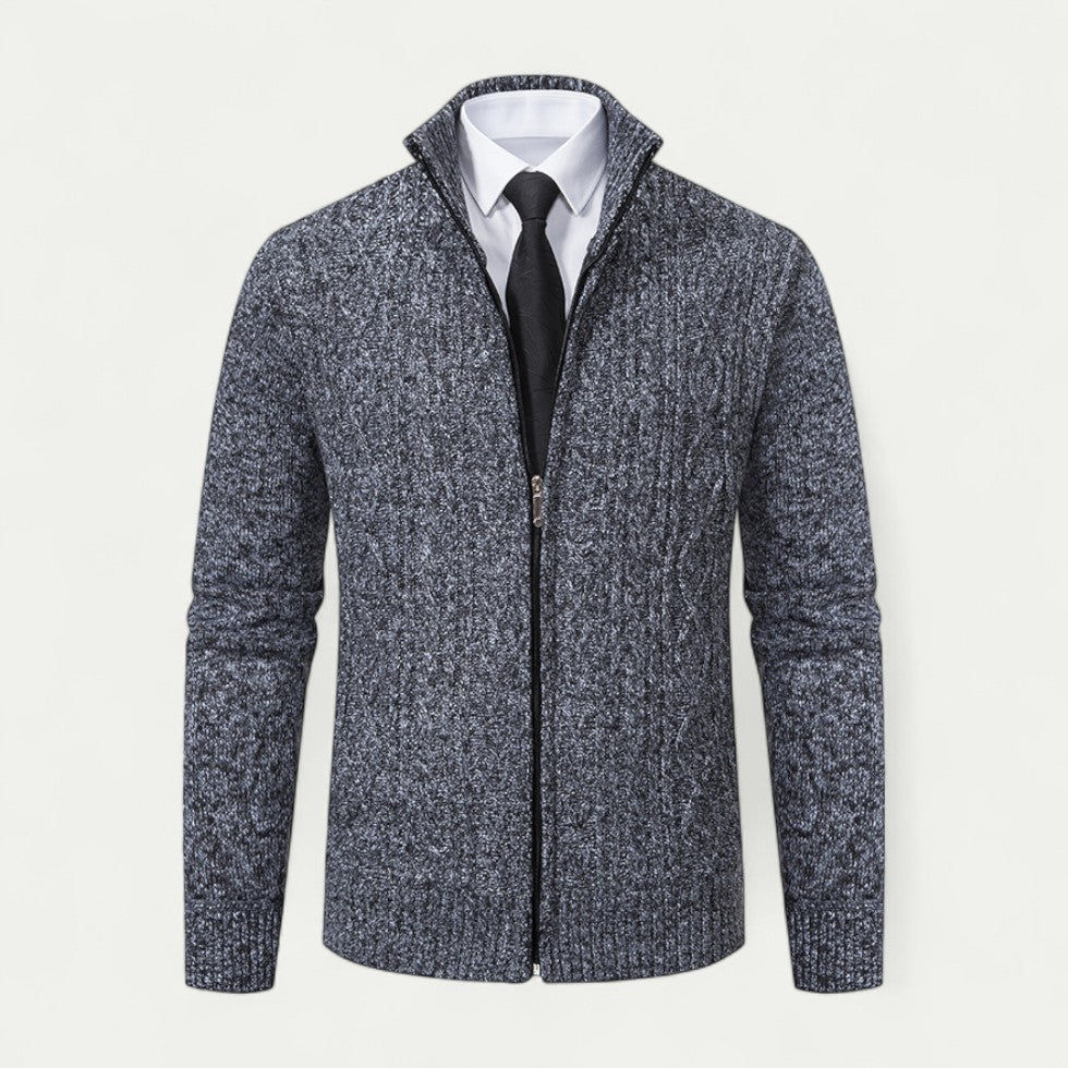 Men's Cable-Knit Zip-Up Cardigan Ribbed Hem