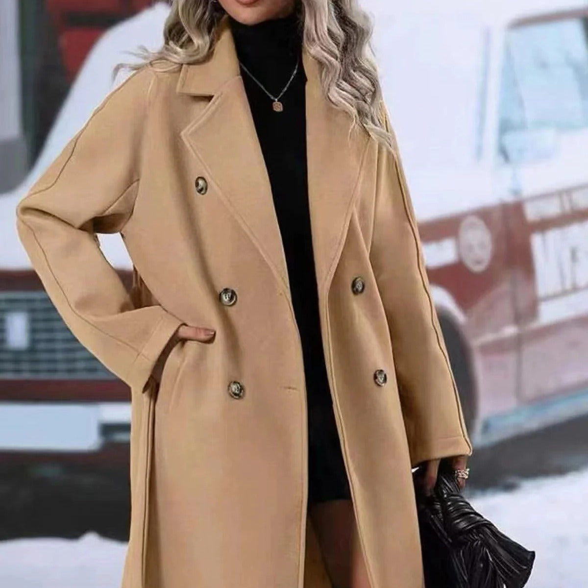 Women's Wool Coat Warm Elegant Navy - Fashinoza