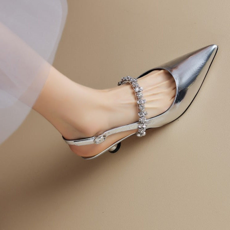 Women's Pointed Toe Pumps Crystal Slingback Heels - Fashinoza