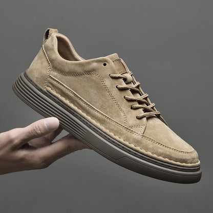 Men's Lace-Up Sneakers Contrast Sole Leather Comfortable - Fashinoza