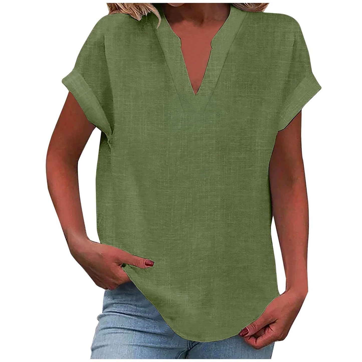 Women's Short Sleeve V-Neck Blouse