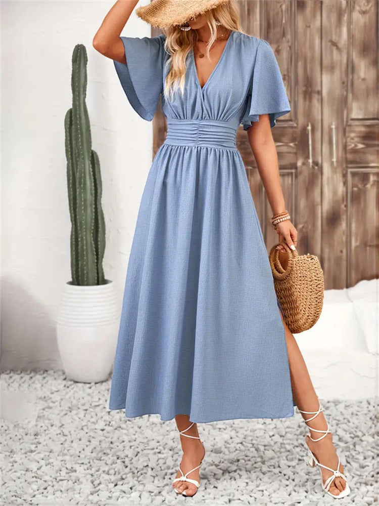 Women's Blue Midi Dress - Fashinoza
