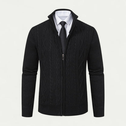 Men's Cable-Knit Zip-Up Cardigan Ribbed Hem