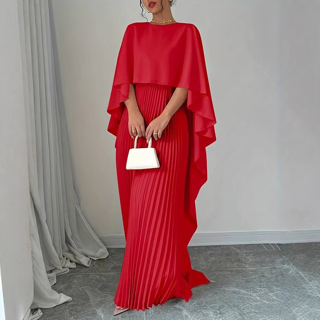 Women's Pleated Maxi Dress Batwing Sleeve