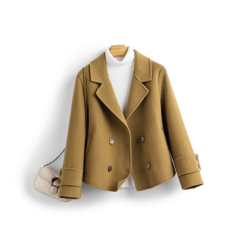 Womens Wool Cropped Olive Coat - 
Fashinoza