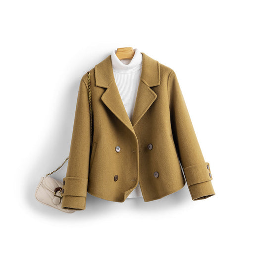 Womens Wool Cropped Olive Coat - 
Fashinoza