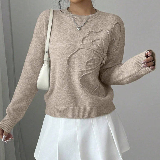 Women's Relaxed Fit Floral Pullover Sweater - 
Fashinoza