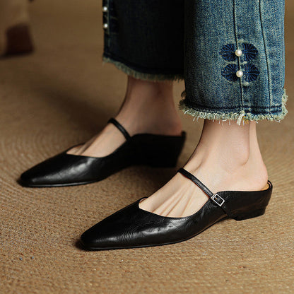 Women's Pointed Toe Mules Single Strap Buckle Black