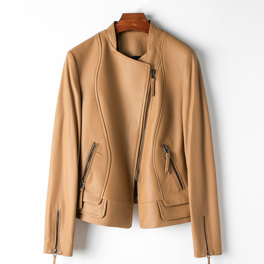 Women's Leather Jacket Long Sleeve Black - Fashinoza