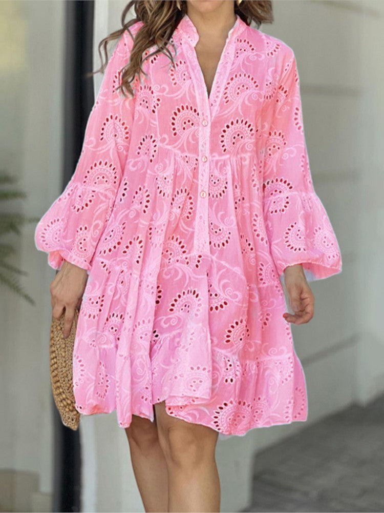 Women's Mini Long Sleeve Summer Dress Flowing Design