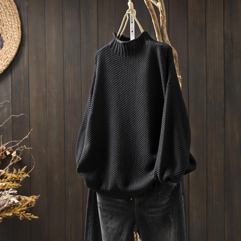 Women's Oversized Waffle Knit Mock Neck Sweater
