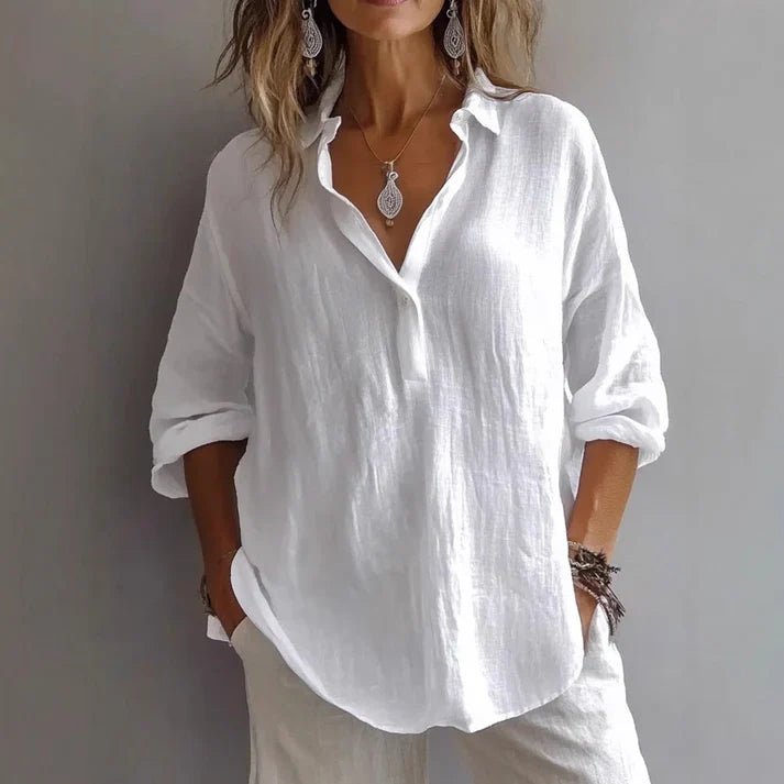 Relaxed Fit Linen Button Up Shirt