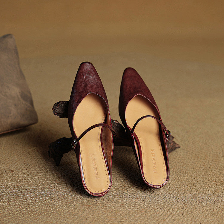 Women's Pointed Toe Mules Single Strap Buckle Black