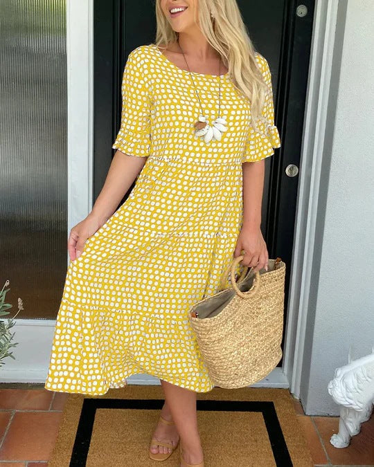 Women's Dot Pattern Tiered Skirt Dress
