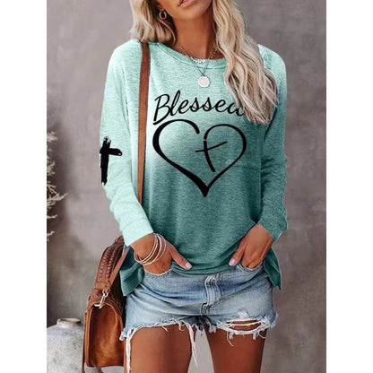 Women's Long Sleeve Graphic Shirt Soft Cotton Casual